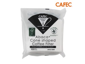 CAFEC 三洋日本製 ABACA+ 麻纖維Plus白色錐形咖啡濾紙(2-4人份)100張 APC4-100W